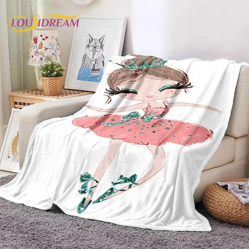 Urocza Dziewczynka Baletnica Wróżka Kreskówkowa Miękki Koc Flanelowy do Łóżka Sypialni Sofy Pikniku, Koc do Okrycia na Zewnątrz Rekreacja Prezent