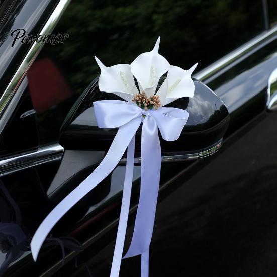 Bridal Car Handle Accessories Calla Lily Wedding Door Decorative Flower, White Artificial Flower Bouquet Coordinated Motorcade Styling with