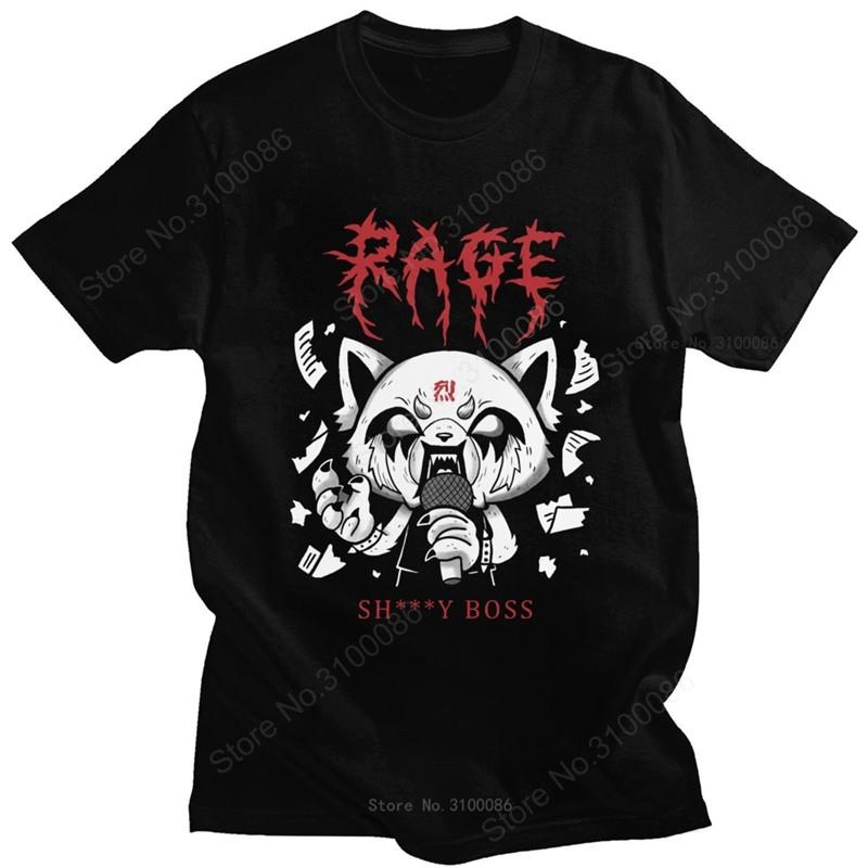 Funny Men T Shirt Aggretsuko Aggressive Retsuko Karaoke Rage Mood Short Sleeve Pure Cotton T-shirt Japanese Anime Manga Tee Tops