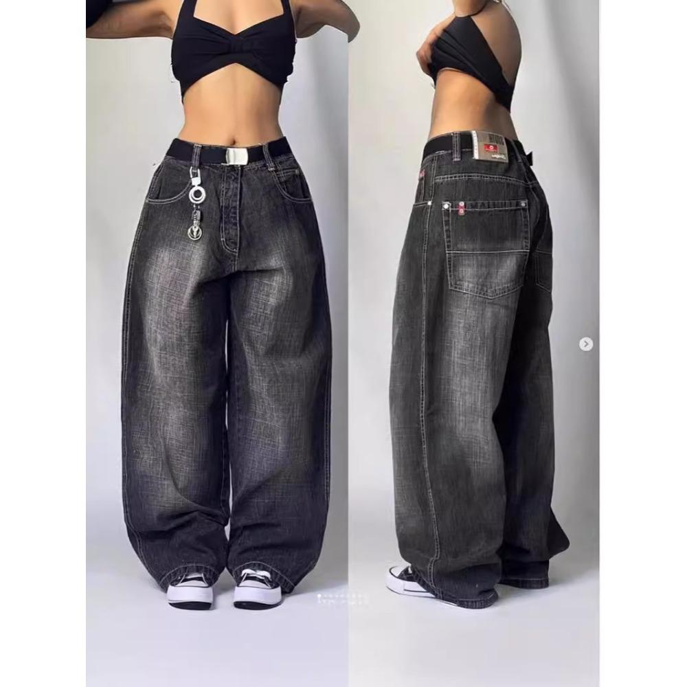 Y2K Jeans Harajuku Hip Hop Retro Skull Graphic Embroidered Baggy Jeans Denim Pants Women Goth High Waist Wide Trousers