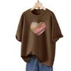 2026 Women's Korean Style Heart Print Slimming Loose Fit Mid-Length Short Sleeve Tee