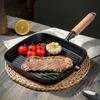 Gusseisen 7,4/9,1/9,25 Zoll Grillpfanne mit Ausgießer Quadratische Bratpfanne mit Holzgriff Grillplatte für Indoor- & Outdoor-Grillen
