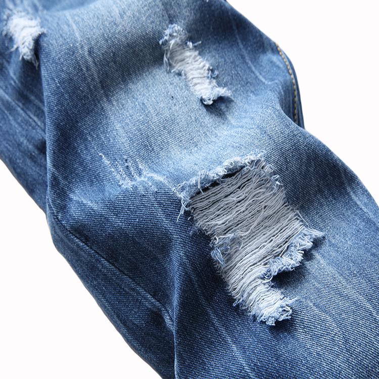 2024 European And American New Four Season Wearable Straight Cut Men'S Jeans With Holes, Slim Fit Denim Pants