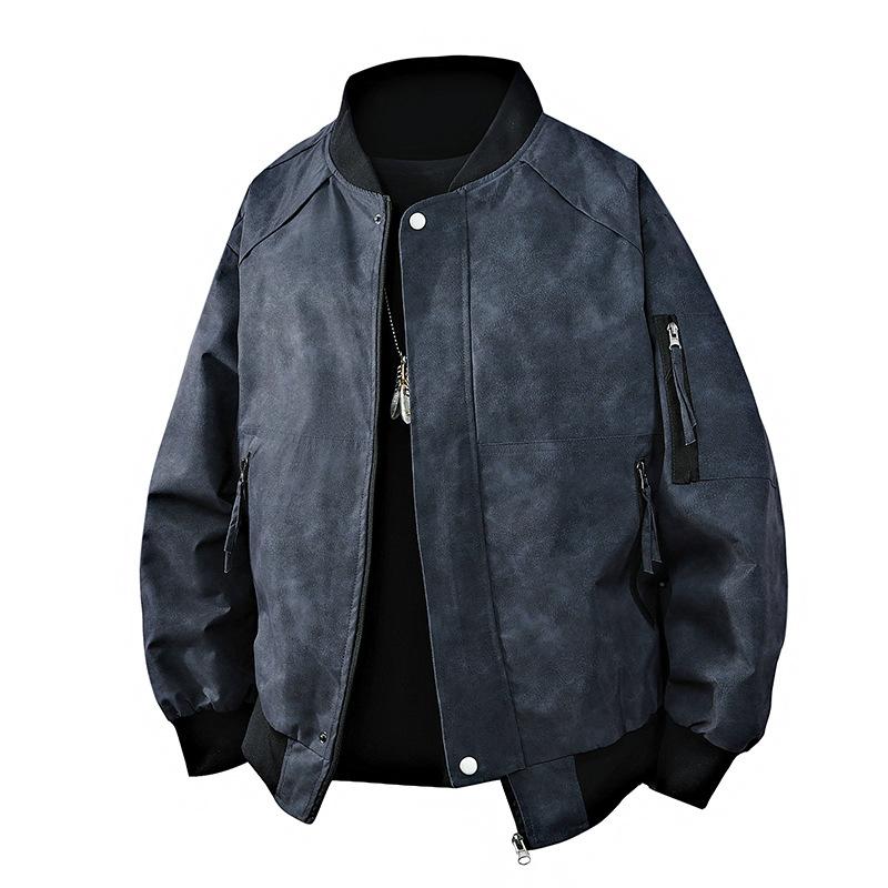 Versatile Coat Minimalist Spring and Autumn Jacket Men's Baseball Suit Men Floral PU Leather Flight Suit Loose Breathable Work Casual Jacket