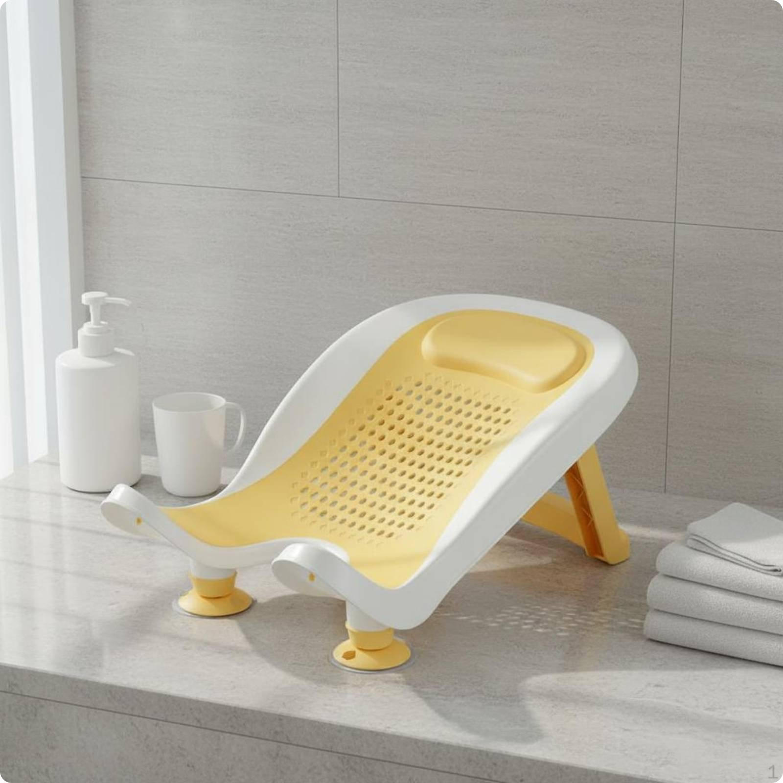 Baby Po-Waschbecken Einfach zu bedienen Waschschale Ergonomisches Design Neugeborenen-Sitz Yellow with Feet beige