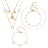 18k Gold Plated Stainless Steel Zirconia Flower Necklace & Bracelet Set with Natural Stone Beads - Light Luxury Jewelry.