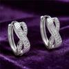 Cute Female White Zircon Stone Hoop Earrings Vintage Fashion Silver Color Wedding  For Women