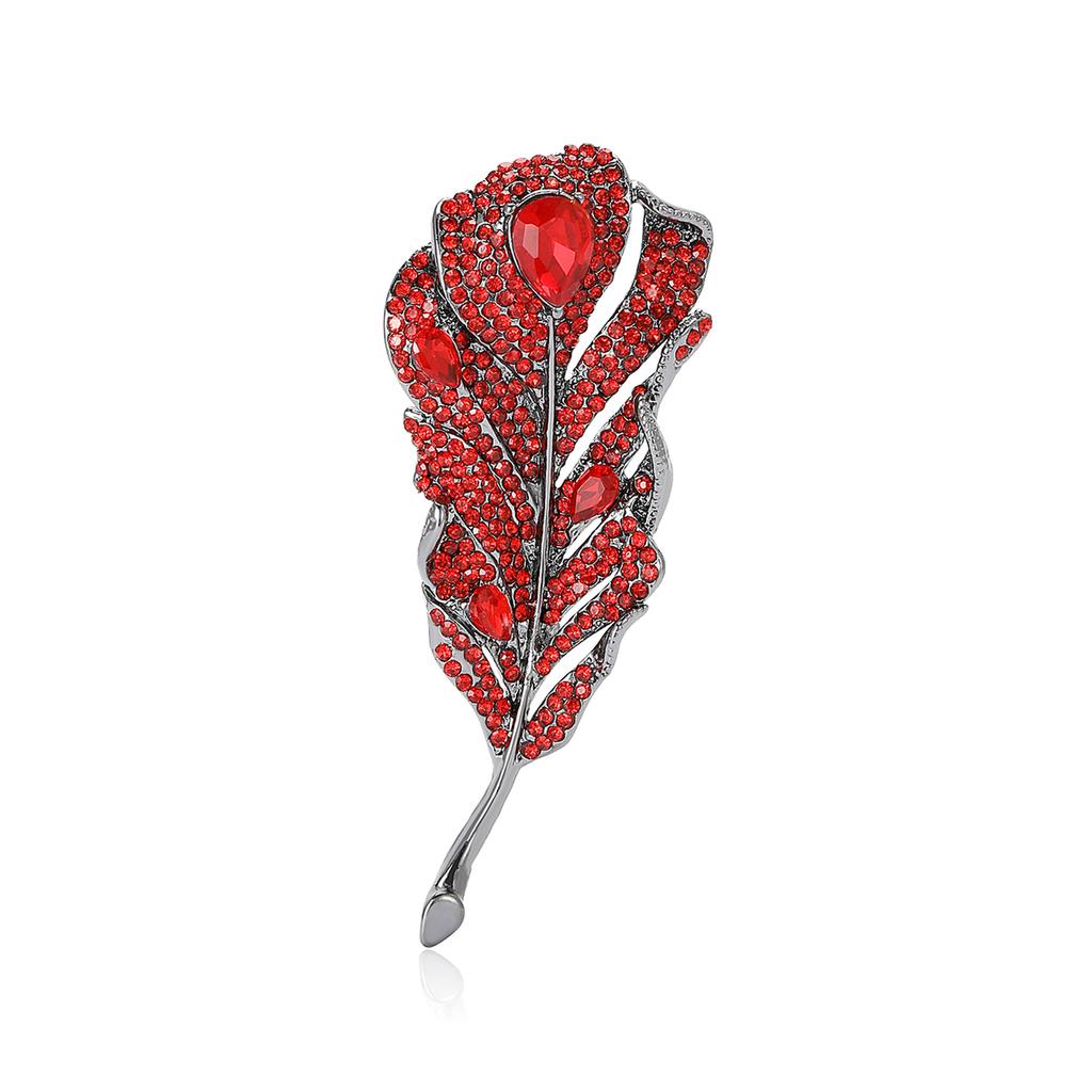Creative Light Luxury Alloy Rhinestone Feather Brooch Temperament Versatile Women'S Suit Coat Corsage Jewelry Pin