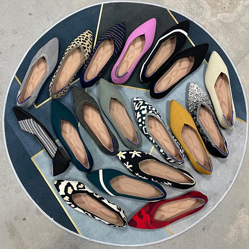 Classic Queen Women's Pointed Toe Fly-Knit Flats, Multicolor, Plus Size 41-43