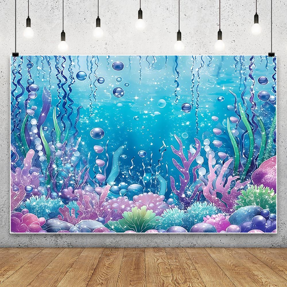 Blue Underwater World Photography Background Ocean Undersea Coral Castle Shells Kid Birthday Party Decor Portrait Photo Backdrop