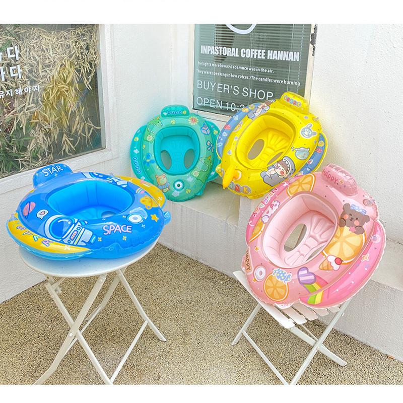 Inflatable Baby Swim Ring Water Gun Boat Eco-friendly Pvc Cartoon Pattern Swim Ring For Toddlers 85 Inflatable Bottom Green