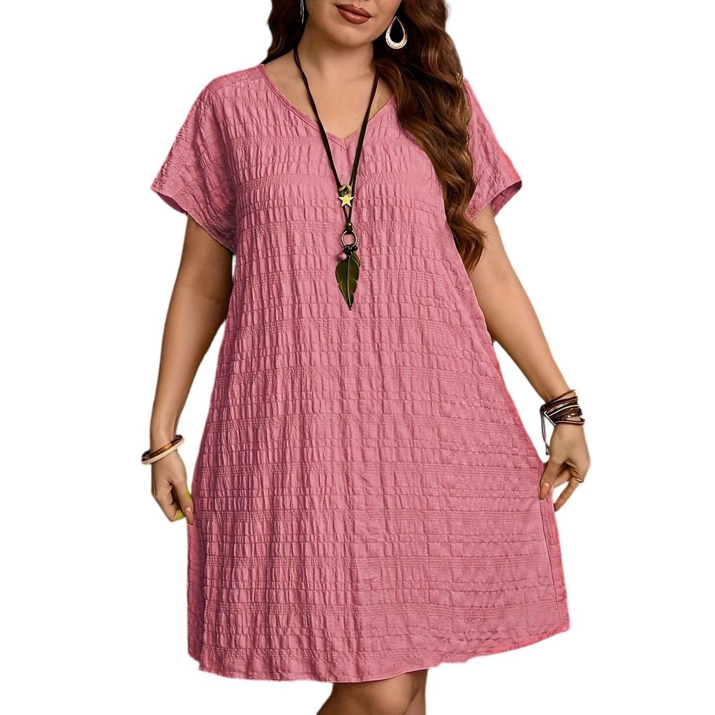 Women's Dress Summer Holiday Dress Solid Color V-neck Loose Short-sleeved Dress