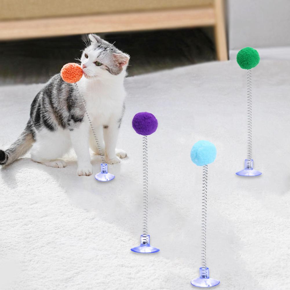 1 Stück Fellball Feder Katzenspielzeug Saugnapf Mehrfarbig Katzenangel Haustier Interaktives Spielzeug Katzenkratzspielzeug Zubehör Zufällige Farbe