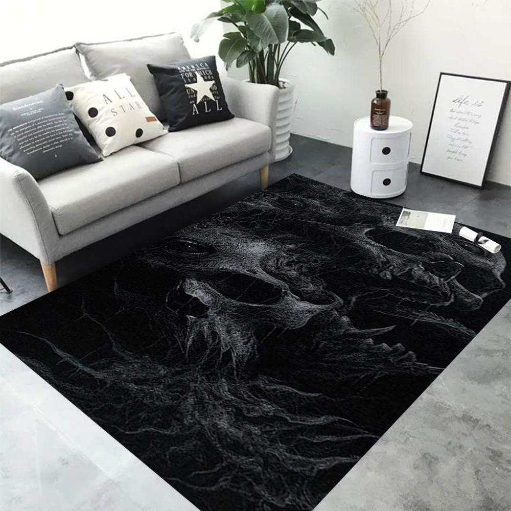 Gothic Skull Skeleton 3D Area Rug for Living Room Bedroom Decor Non Slip Floor Mat with Dark Horror Art Design