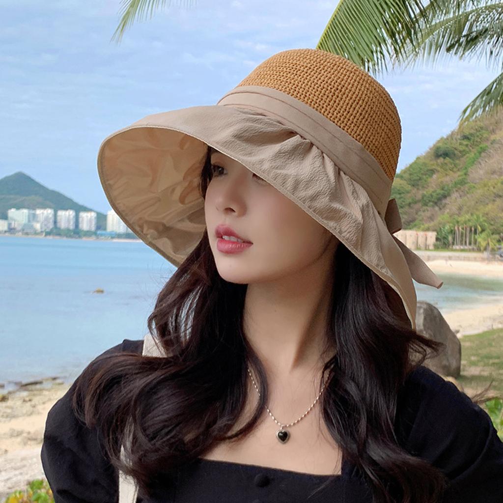 Women's Big Brim Sunscreen Breathable Sun Visor Bucket Hat with Sweet Bowknot