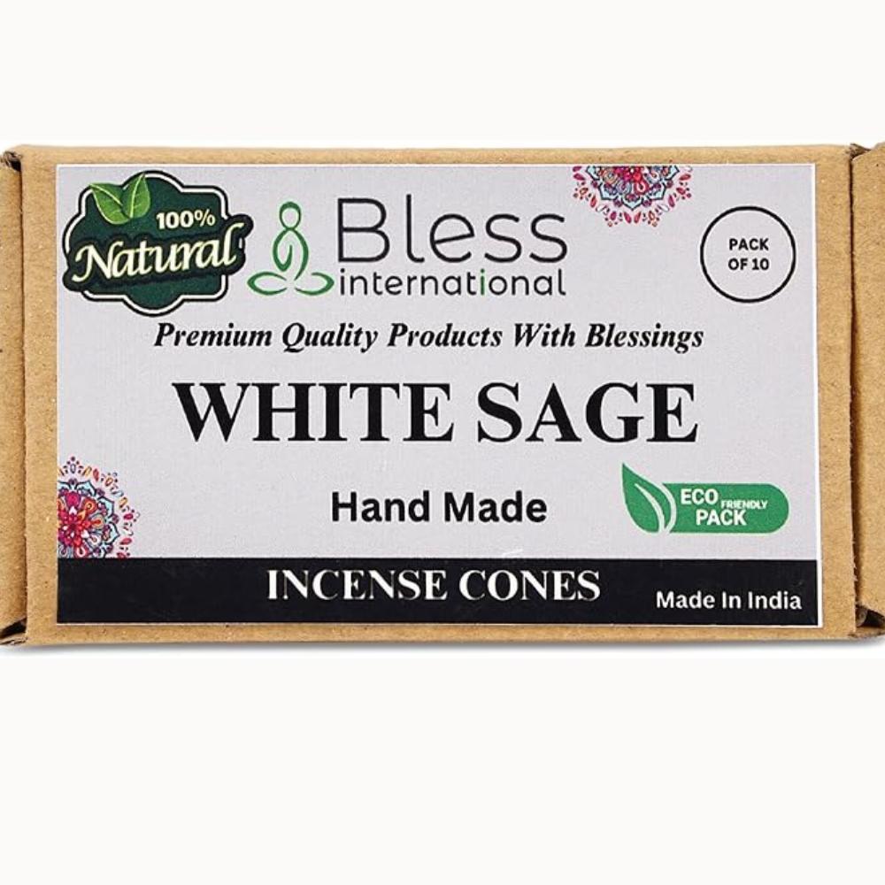 Bless-International White Sage 100%-Natural-Incense-Cones Handmade-Hand-Dipped Organic-Chemicals-Free for-Purification-Relaxation-Positivity