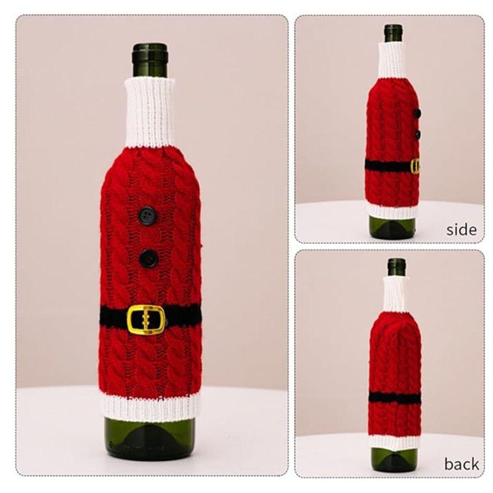2pcs Creative Christmas Wine Bottle Cover Handmade Wine Bottle Knitted Sweaters Home Decor