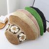 Straw Hat Bohemian Floral Pattern Foldable Beach Hat Wide Brim Hollow Design Bucket Hat Breathable Summer Accessory