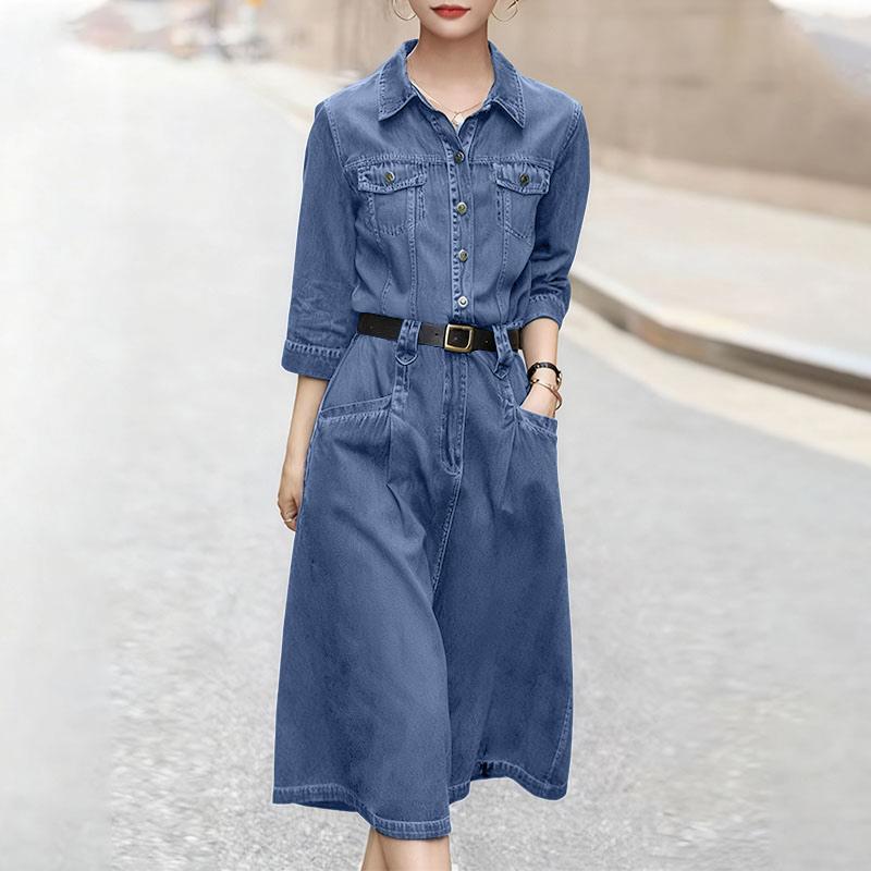 ZANZEA Women Casual Turn Down Collar Long Sleeve Loose Shirt Dress