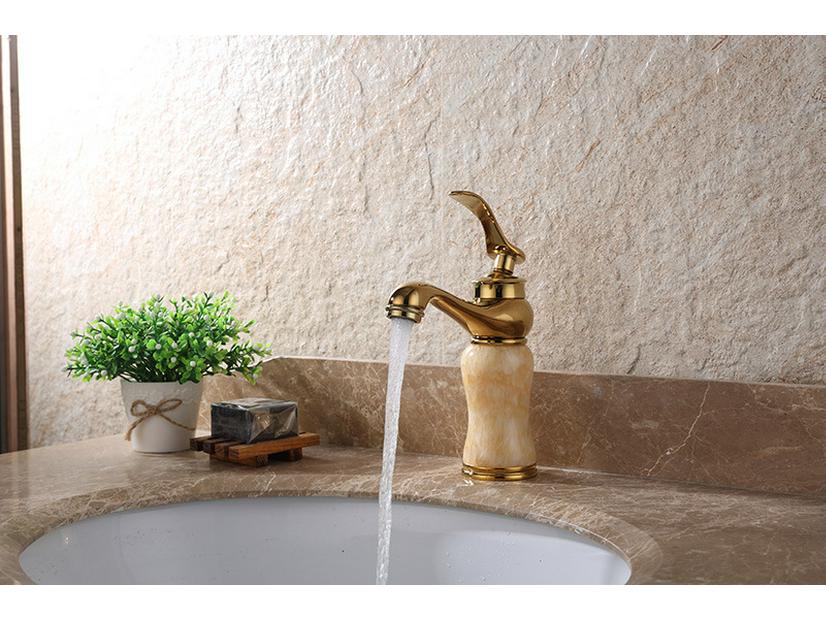 Evropská starožitná růžově zlatá a nefritová magická lampa umyvadlová baterie - Horká/studená směšovací