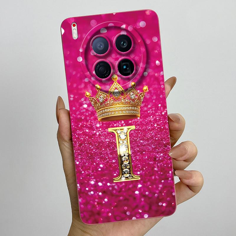 For Tecno Camon 40 Premier 5G CM8 Phone Cases Crown Initial Letter Covers Soft Liquid Silicone Advanced Anti Fingerprint Shell