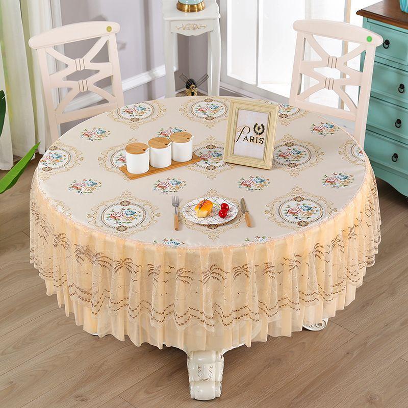 Lace Light Luxury Round Tablecloth Waterproof Tablecloth Dustproof Cover Dining Table Round Tea Table Tablecloth Fabric Home Cover