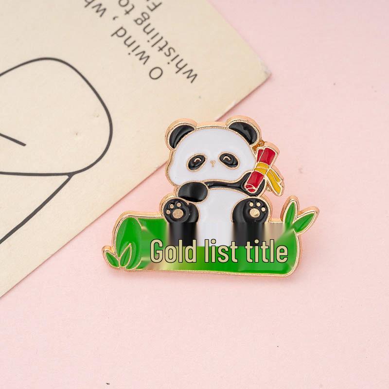 Golden Gaokao Success Panda Brooch: Chinese Style Motivational Badge