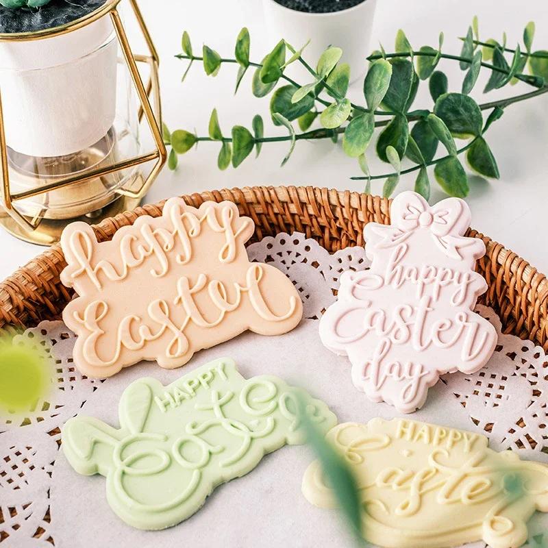 Happy Easter Blessing Words Fondant Icing Cookie Cutter Mold Easter Party Dessert Decor Embossing Stamp Househeld Baking Tool