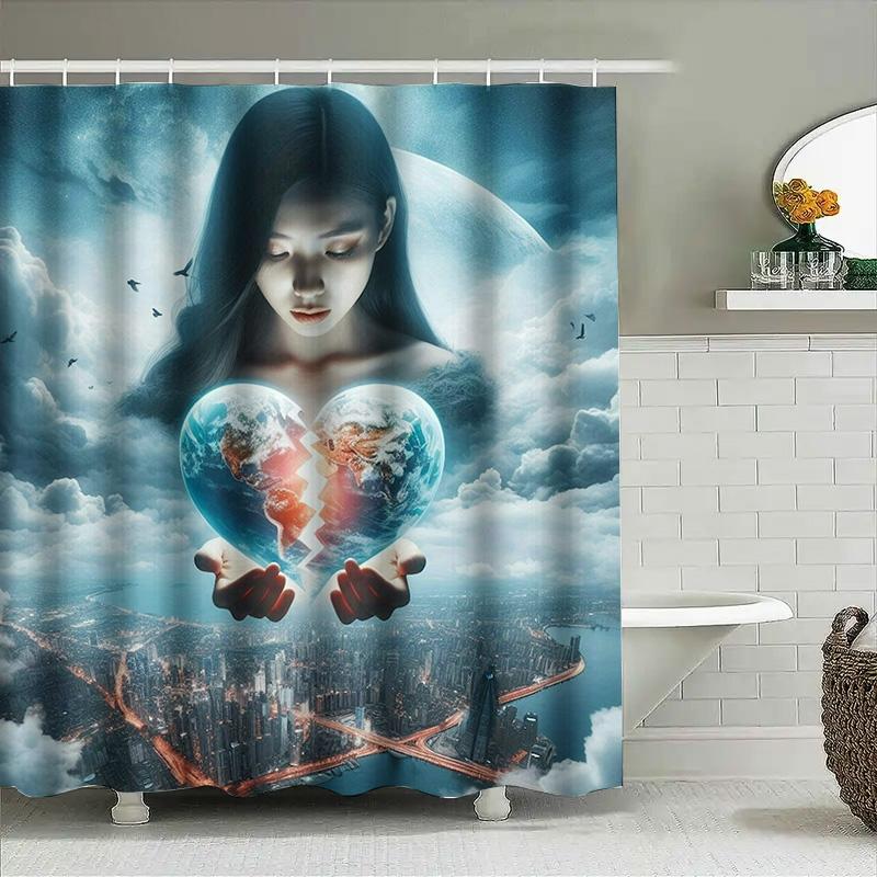 Fantasy Woman Holding Broken Heart Waterproof Shower Curtain