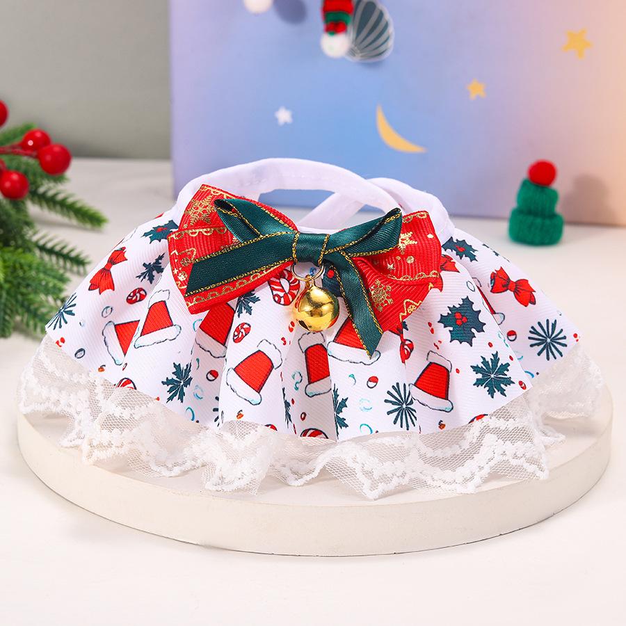 Christmas Pet Lace Scarf Dog Bib Saliva Towel Cat Collar Bow Bell Kitten Puppy Scarf