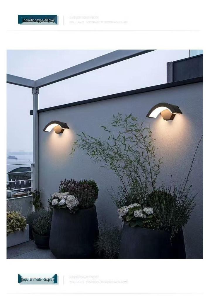 Minimalist Curved LED Outdoor Wall Lamp with Motion Sensor and Waterproof Design by San'an Optoelectronics.