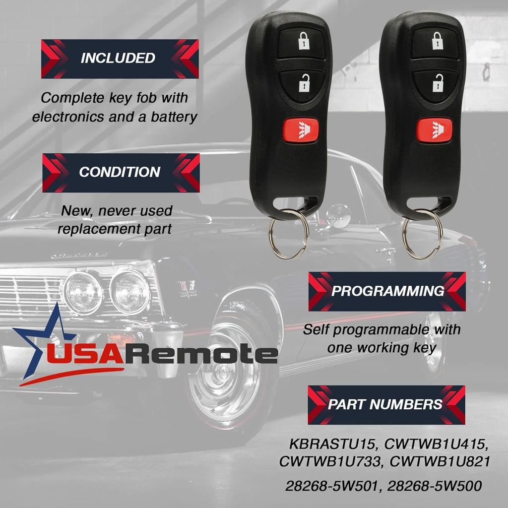 Key Fob Keyless Entry Remote Fits Frontier Armada Murano 2-Pack Black