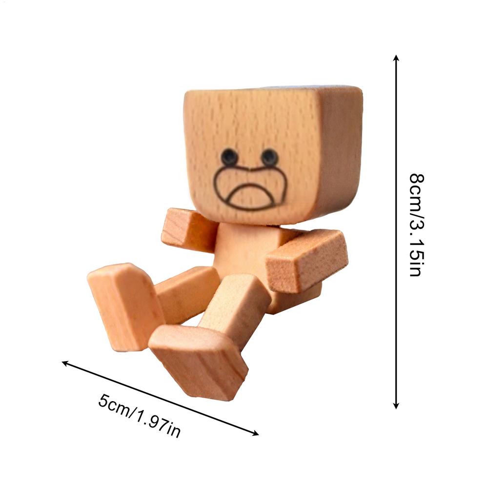Shaking Wooden Man Figurine Handmade Shaking Doll Car Dashboard Decor Statue for Automotive Console Scooters Sedans Pickups