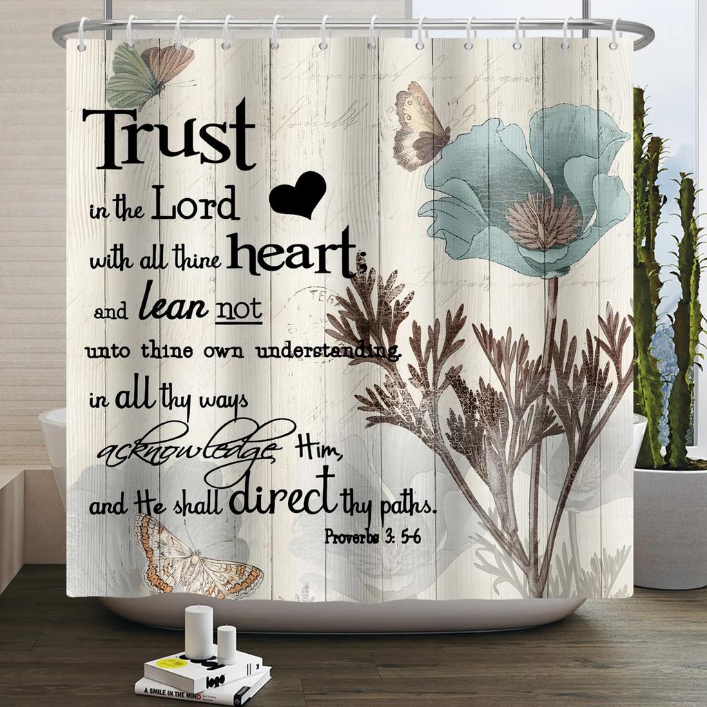 Rustic Sunflower Daisy Shower Curtain Butterfly Floral Vintage Country Farmhouse Flower Wooden Board Waterproof Bathroom Curtain