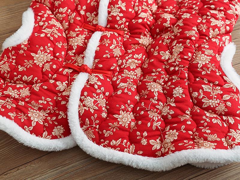 Damska pikowana kamizelka bawełniana z kwiatowym wzorem i guzikami w kształcie żabki - Ciepła bezrękawnikowa odzież wierzchnia na jesień/zimę