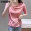 WTEMPO Round Collar Solid Thin Short Sleeve T-Shirts Women's Summer Korean Slim Casual All-match Tops Streetwear