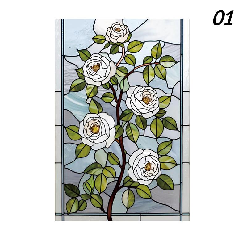Retro Rose Glass Film Static Cling Self-adhesive Stained Glass Stickers Flower Art Painting Privacy Protection Window Film