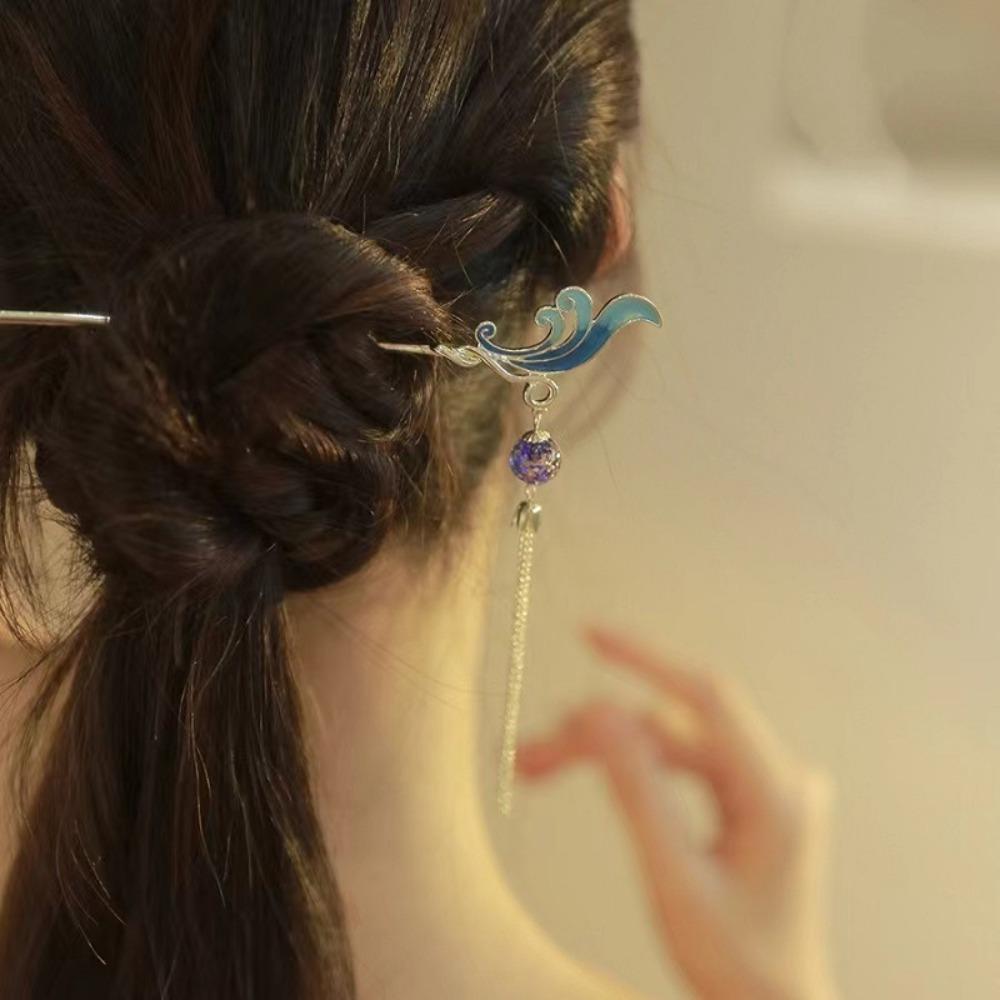Vintage Tassel Swaying Hairpin Chinese Antique Hair Jewelry for Women Hanfu Step-Shake Clip with Accents Bridal Hair Accessory