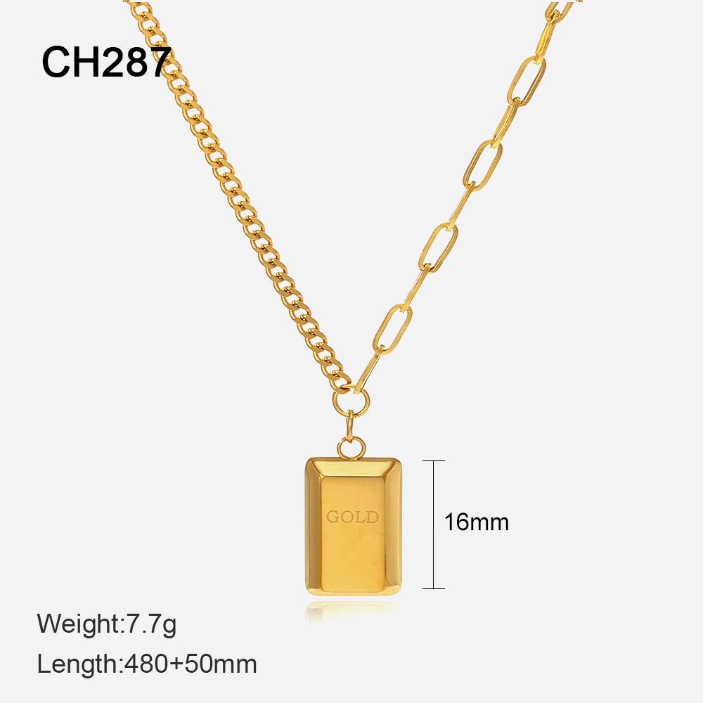 European and American Stainless Steel Titanium Steel Necklace 18K Gold Niche Design Temperament Versatile Geometric Pendant Collarbone Chain