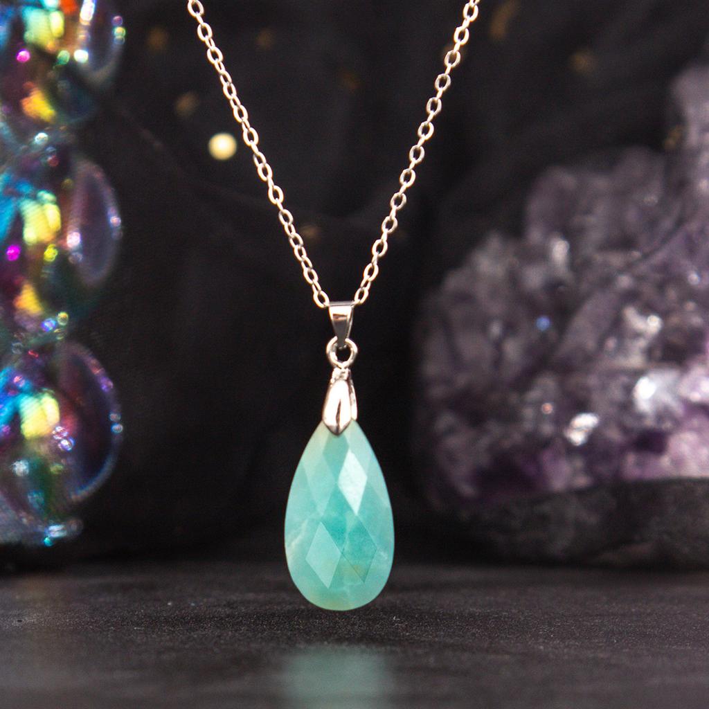 Natural Crystal Pendant, Blue Gold, Amethyst, Cut Surface, Long Water Droplet Necklace, jewelry,Christmas Gift, Valentine's Day Gift, Birthday Gift