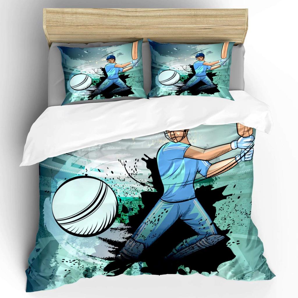 Cricket Duvet Cover Set Abstract Sports Pattern Bedding Set Microfiber Player Playing Game Of Cricket Double Queen Quilt Cover