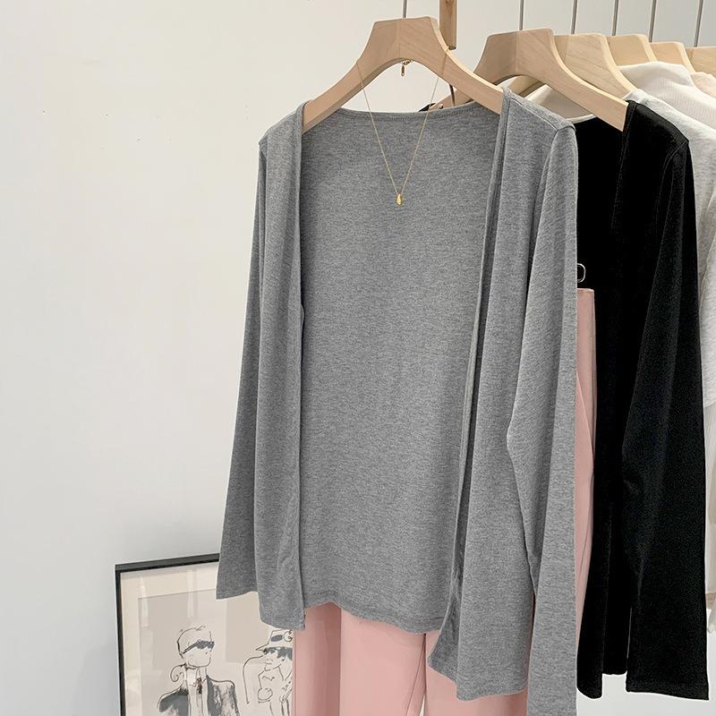 Gentle wind gray knitted cardigan women's spring and autumn loose casual sunscreen bottoming shirt jacket long-sleeved top