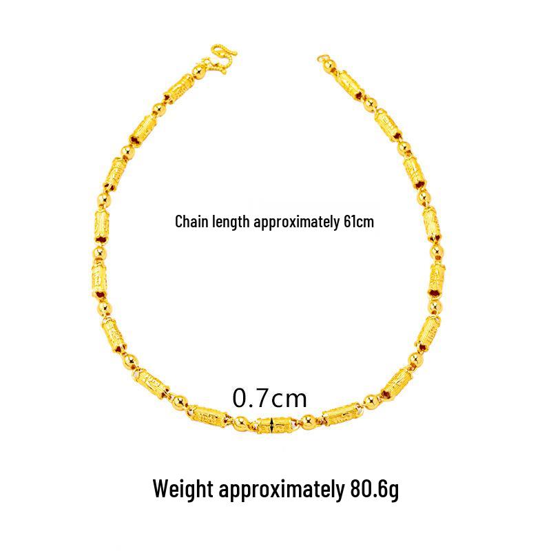Men's Trendy Gold Fu Character Necklace: Chinese Vietnamese Style, Striped Tube Bead Chain, Long-Lasting Color.