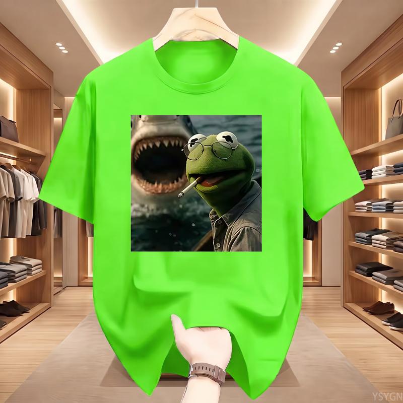 Dark Humor Frog Shark Graphic Funny Meme Tshirt Unisexs Clothing Fashion Tshirts Cotton Casual Short Sleeve T Shirts Streetwear
