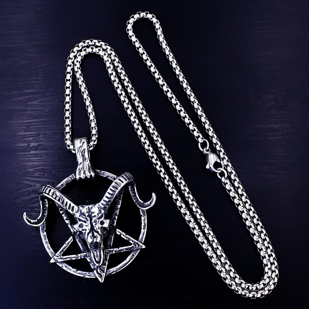 Necklace Satan Pentagram Twelve Zodiac Animals Sheep Head Retro Nightclub Pendant