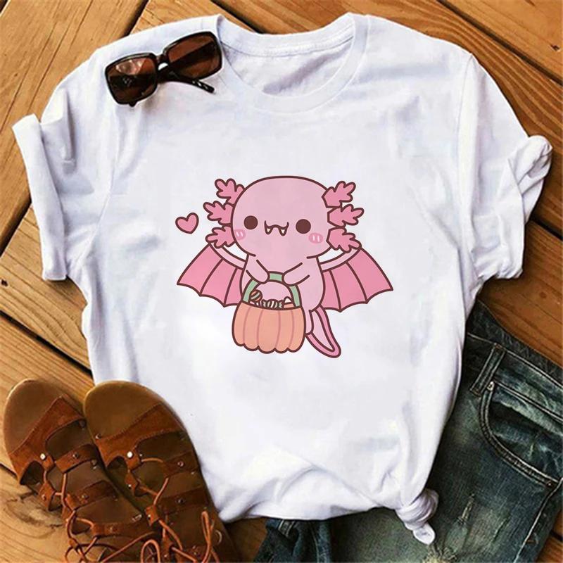 

Funny Axolotl T Shirt Women Relaxolotl Kawaii Short Sleeve T-shirt Women s Clothing Summer Tops Y2k Casual Cartoon Graphic Tee S