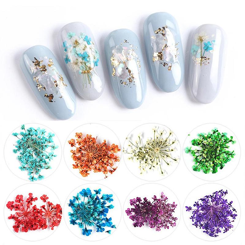 Flower Nail Art Decoration Real Mini Dried Blossom Natural Floral Stickers Nail Charms Diy Manicure Nails Accessories Home Salon