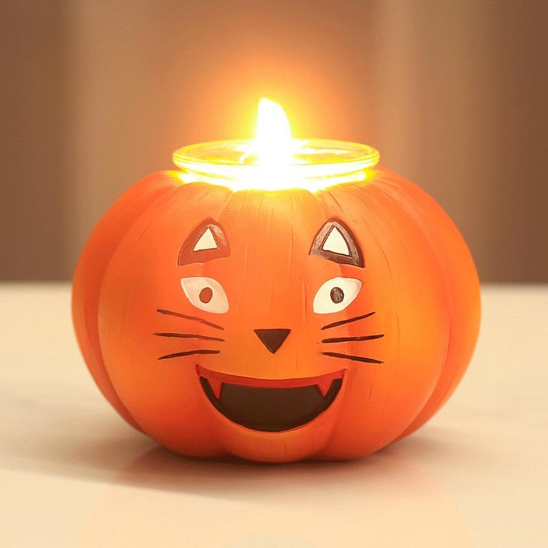 Halloween Pumpkin Lamp Decoration Creative Ghostface Pumpkin Candle Holder Outdoor Indoor Home Party Desktop Resin Ornaments