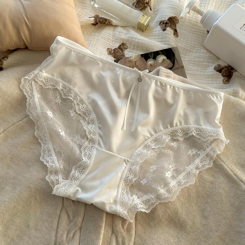 

Жіночі атласні мереживні чисті сексуальні трусики, що облягають стегна, зручна білизна для шкіри L молоко, білий колір