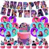 Birthday Flag Cake Topper Demon Hunters Decorations Set Anime Theme Happy Party Girls Supplies with Banner Toppers Backdrop for Kids Fans Premium
